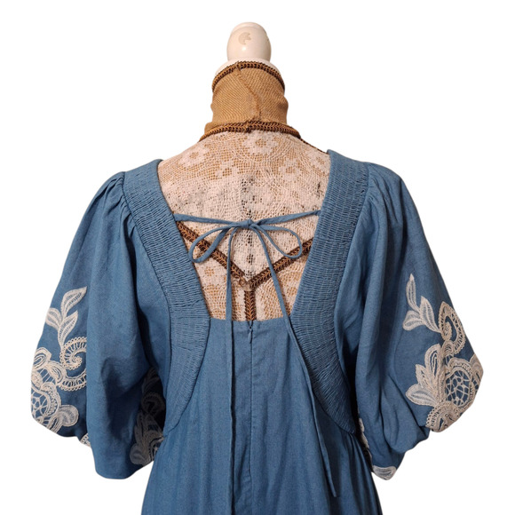 ACONICONI Bluebell denim and lace Puff Sleeve Maxi Dress size XL - Picture 5 of 9